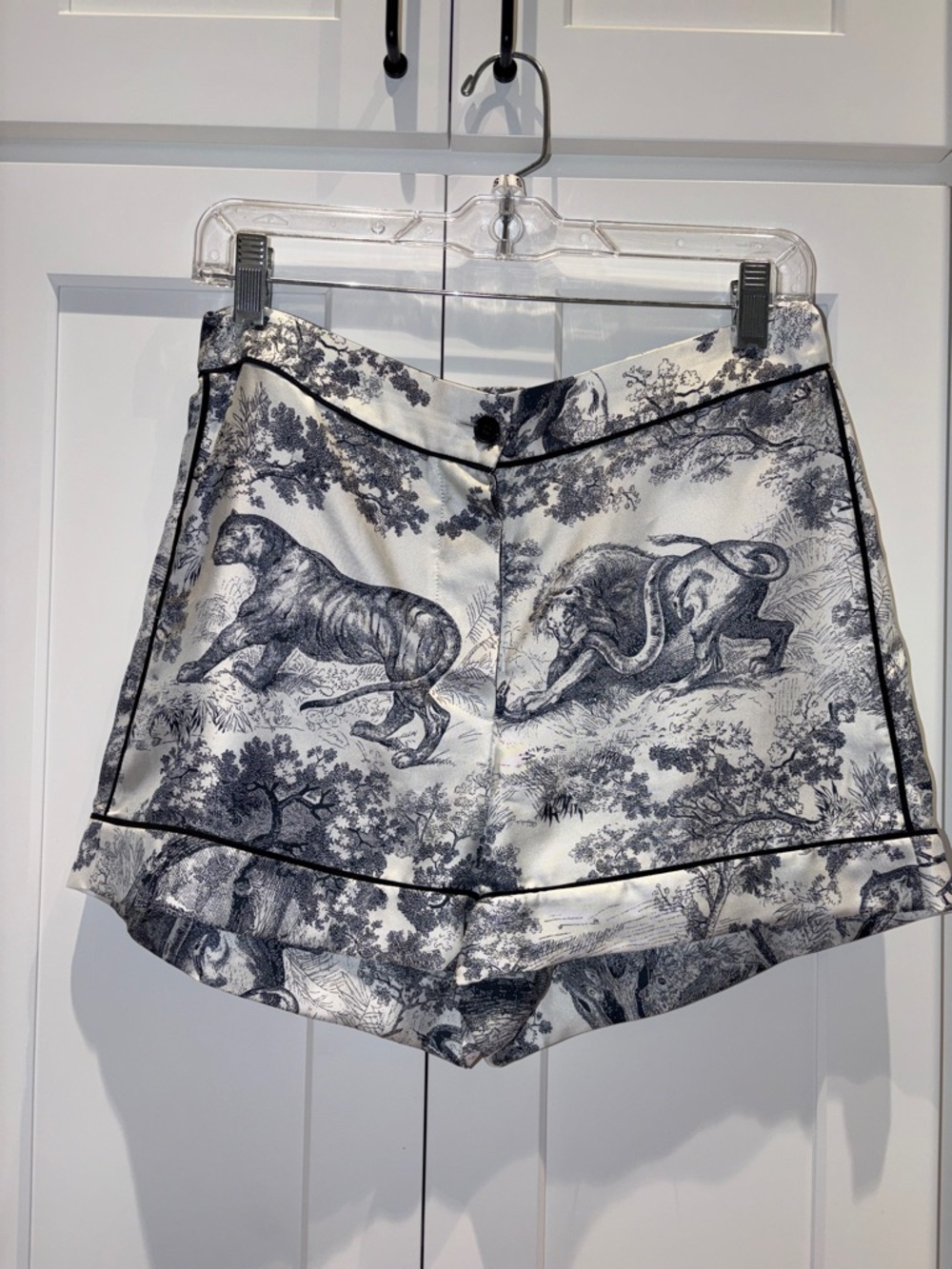 Dior Blue and White Toile Satin High-Waist Shorts Size 4 - Available until May 8